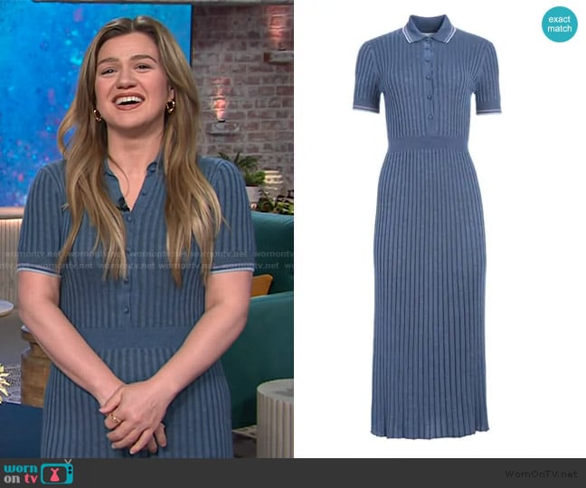 Gabriela Hearst Eyot Knit Maxi Dress in Denim Blue Cashmere Silk worn by Kelly Clarkson on The Kelly Clarkson Show