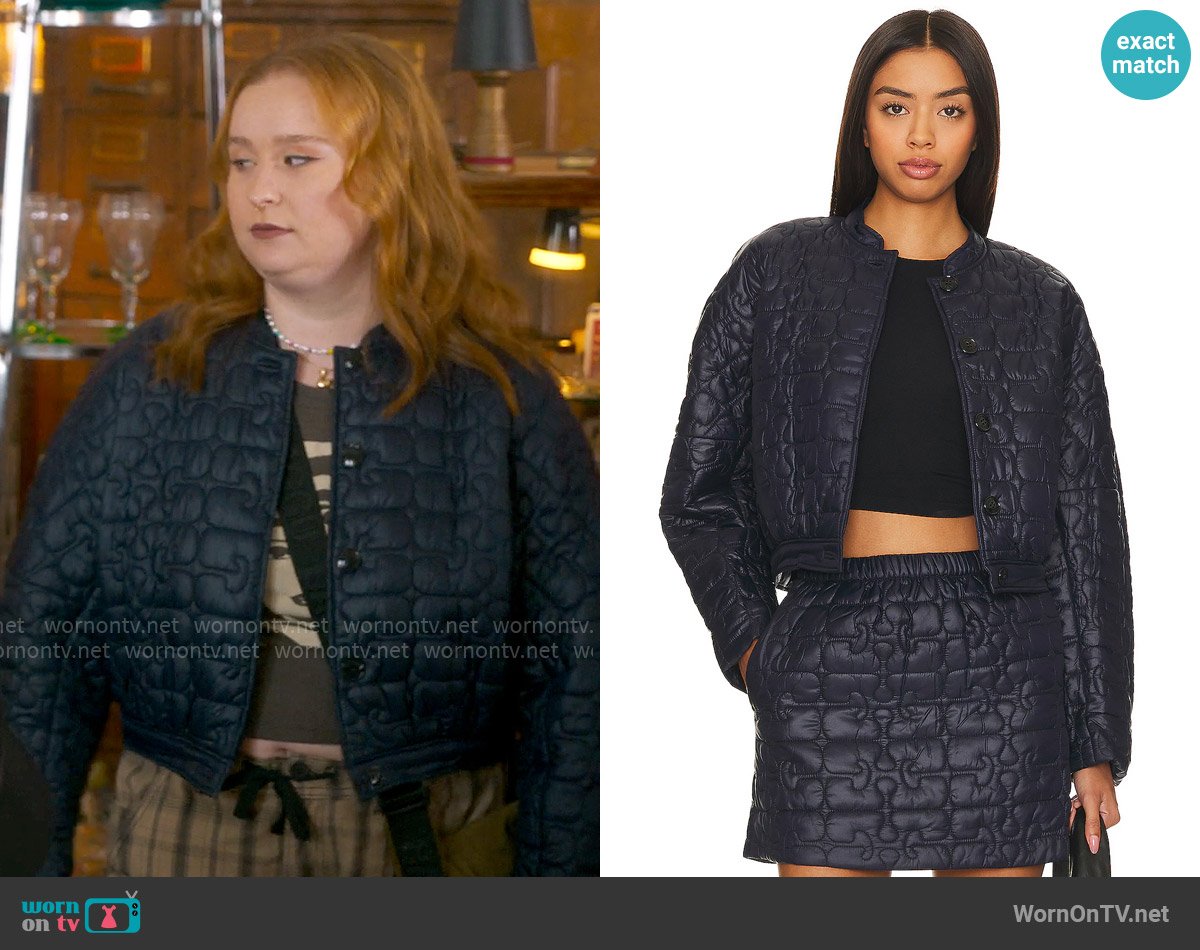 Ganni Shiny Quilt Jacket worn by Lila (Julia Lester) on The Four Seasons