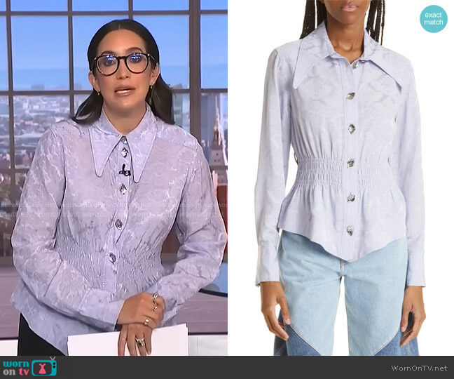 Ganni Floral Jacquard Smocked Waist Shirt worn by Savannah Sellers on NBC News Daily