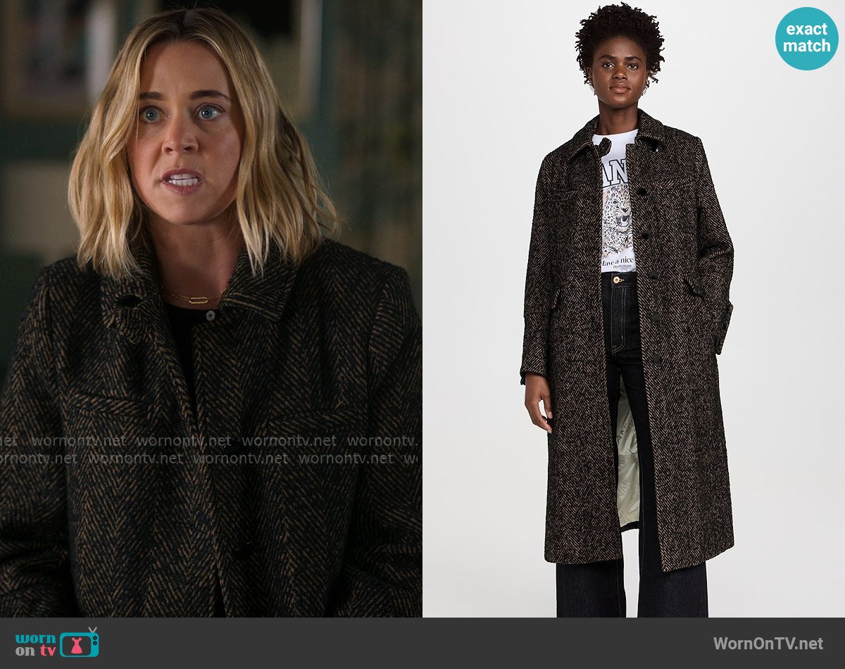 Ganni Herringbone Wool Coat worn by Ginny (Erika Henningsen) on The Four Seasons