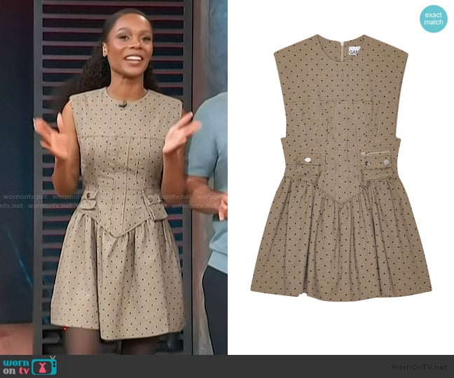Ganni Polka dot-print minidress worn by Zuri Hall on Access Hollywood