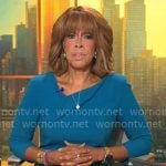 Gayle’s teal blue asymmetric v-neck dress on CBS This Morning