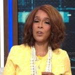 Gayle King’s yellow monogram print dress on CBS Mornings