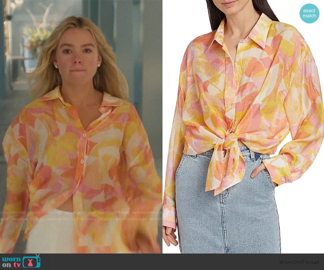 Simone’s orange printed shirt on Sirens