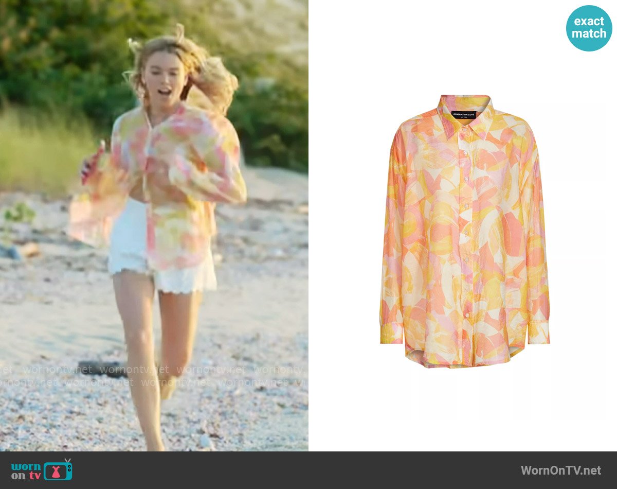 Generation Love Benson Abstract Button-Front Shirt worn by Simone DeWitt (Milly Alcock) on Sirens