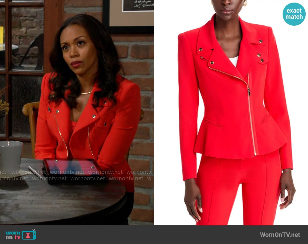 Generation Love Selah Crepe Moto Jacket worn by Amanda Sinclair (Mishael Morgan) on The Young and the Restless