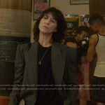 Genevieve’s black pinstripe double breasted blazer on Etoile