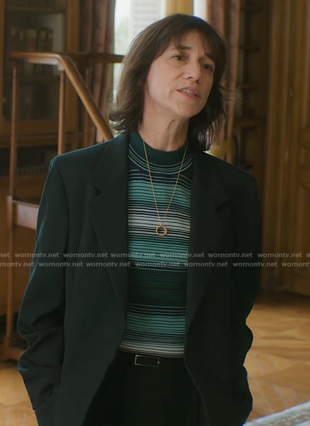 Cenevieve’s striped mock neck top on Etoile