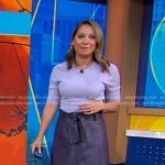 Ginger’s lilac ribbed top and leather skirt on Good Morning America