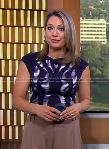 Ginger’s navy print cap sleeve top on Good Morning America