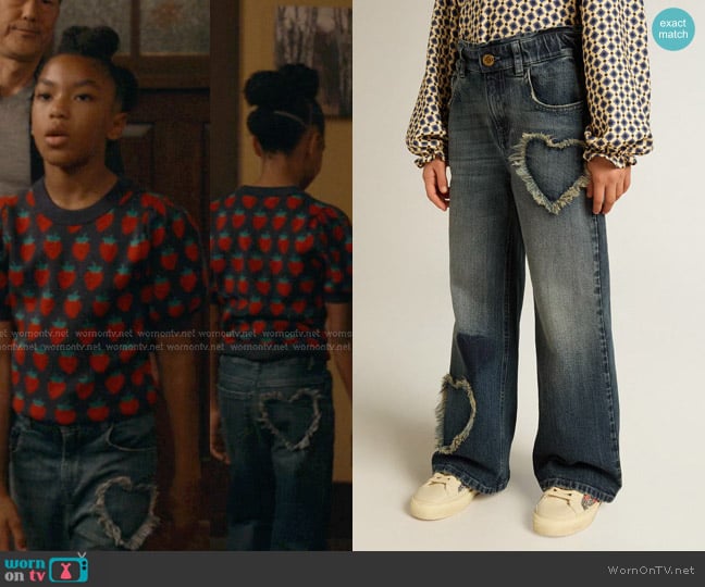 Golden Goose Girl's Heart Patch Wide Leg Jeans worn by Mara Driskell (Askyler Bell) on 9-1-1