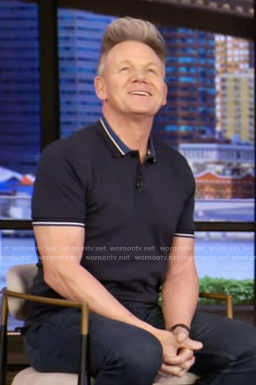 Gordon Ramsay’s navy polo shirt on Live with Kelly and Mark