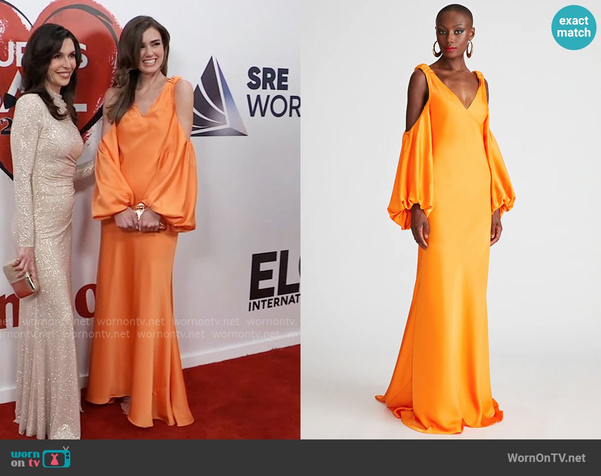 Halston Binnie Gown in Tangerine worn by Emma Scorpio-Drake (Braedyn Bruner) on General Hospital
