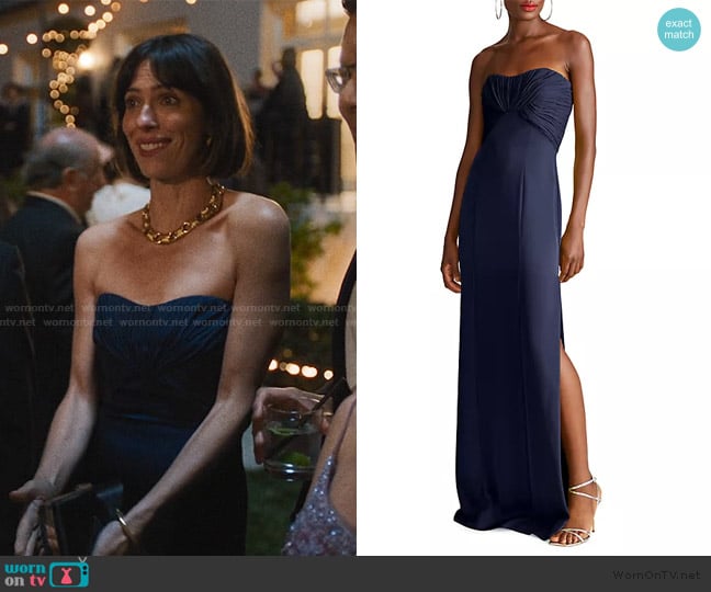 Halston Henna Satin Strapless Gown worn by Linda (Rebecca Hall) on The Studio