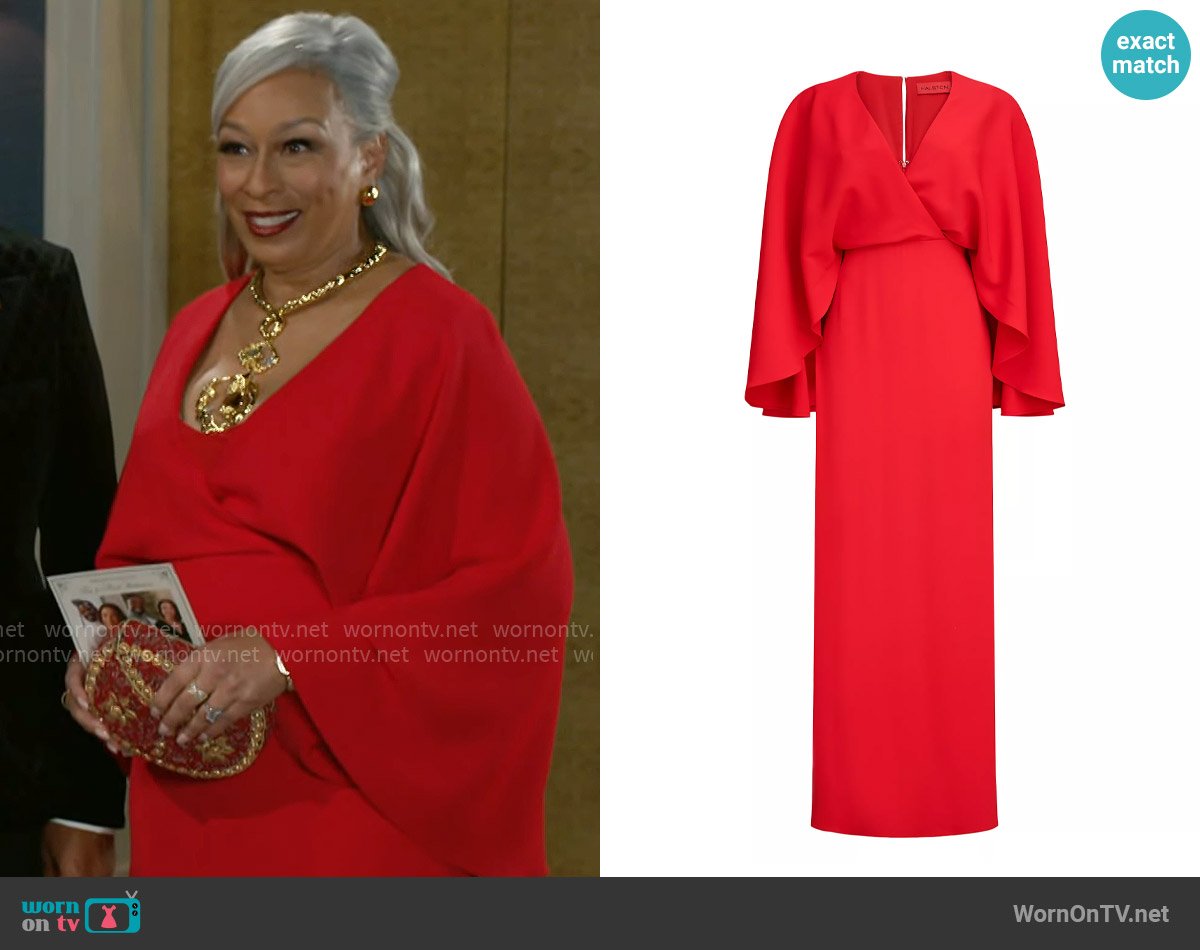 Halston Olaya Fluid Crepe Gown worn by Anita Dupree ( Tamara Tunie) on Beyond the Gates