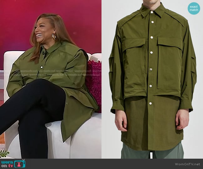 Harrison Wong Long Shirt Jacket Contrast With Perforated Nylon worn by Queen Latifah on Today