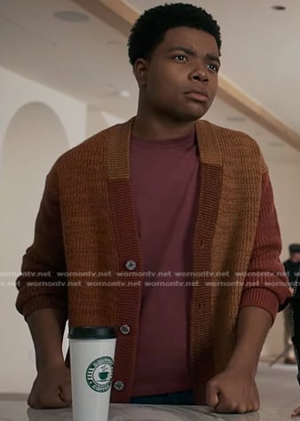 Harry’s brown colorblock cardigan on 9-1-1
