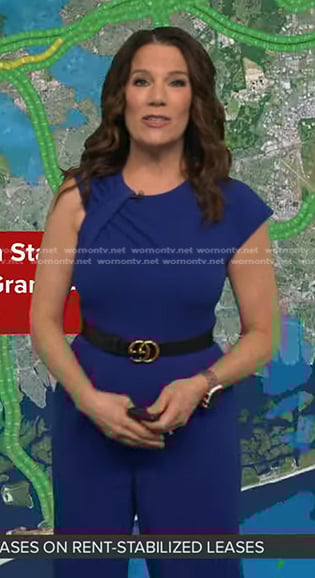 Heather's blue twisted asymmetric jumpsuit on Good Morning America