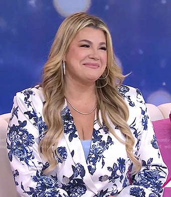 Heather McMahan’s white and blue floral blazer and pants on Today