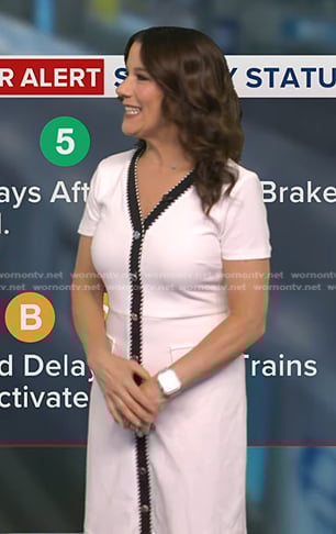 Heather’s white contrast trim v-neck dress on Good Morning America