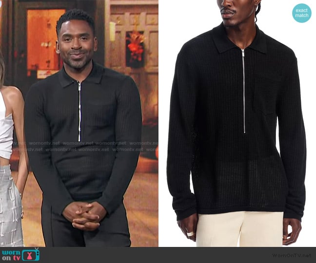 Helmut Lang Linen Polo Sweater worn by Justin Sylvester on E! News