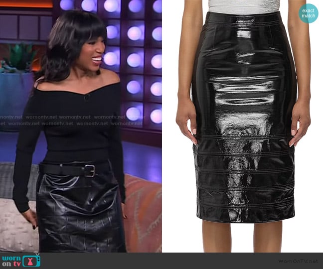Kerry’s black leather skirt on The Kelly Clarkson Show