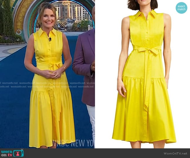 Hobbs Carsington Cotton Shirt Dress in Sun Yellow worn by Savannah Guthrie on Today