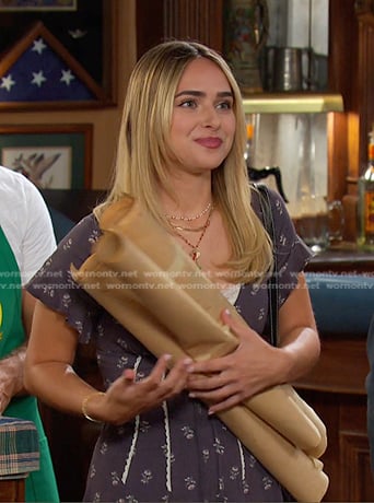 Holly's grey floral romper on Days of our Lives