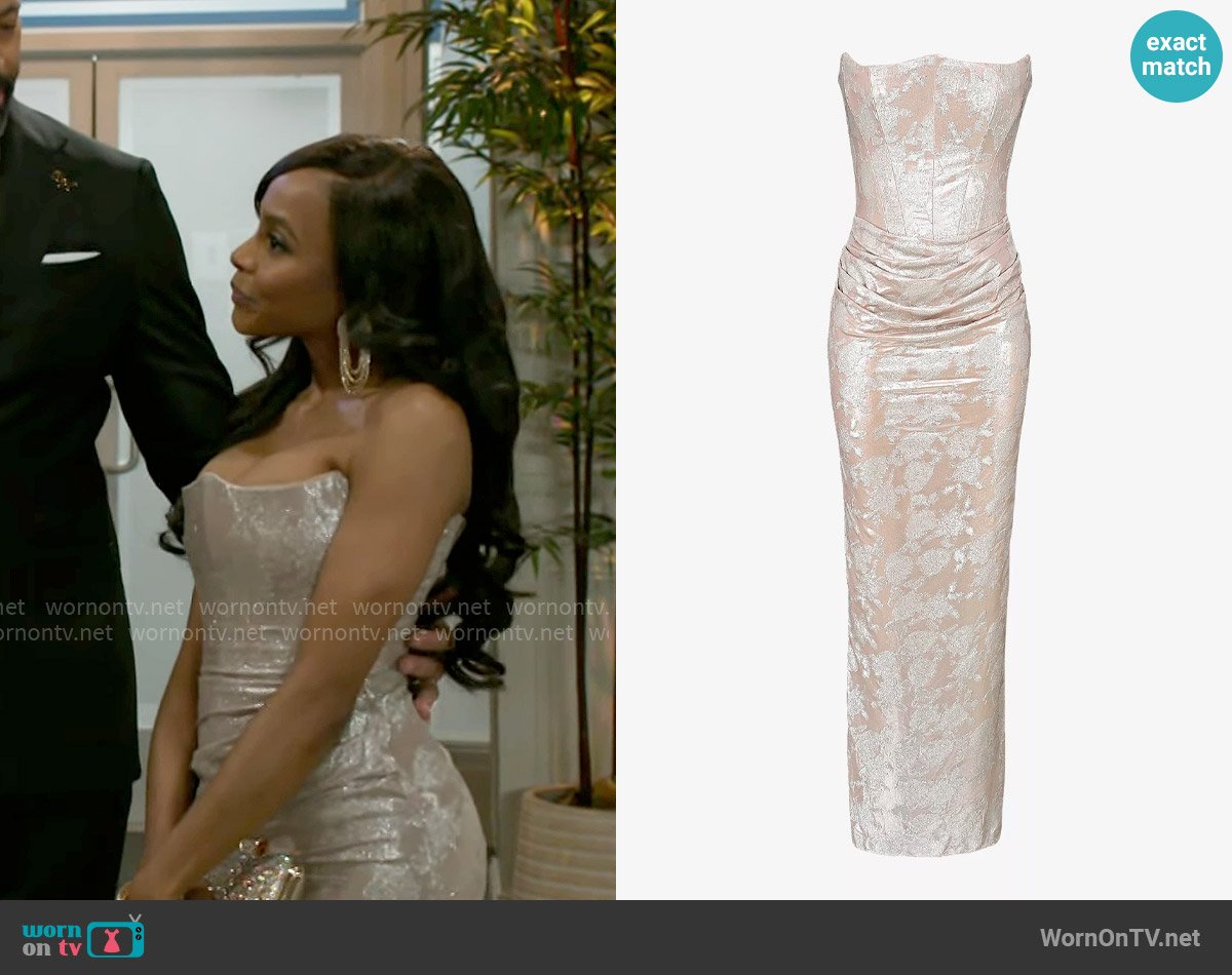 House of CB Persephone Dress in Gold worn by Hayley Lawson (Marquita Goings) on Beyond the Gates