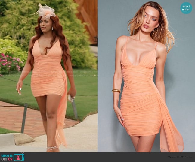 House of CB India Sorbet Gathered Mini Dress worn by Drew Sidora on The Real Housewives of Atlanta