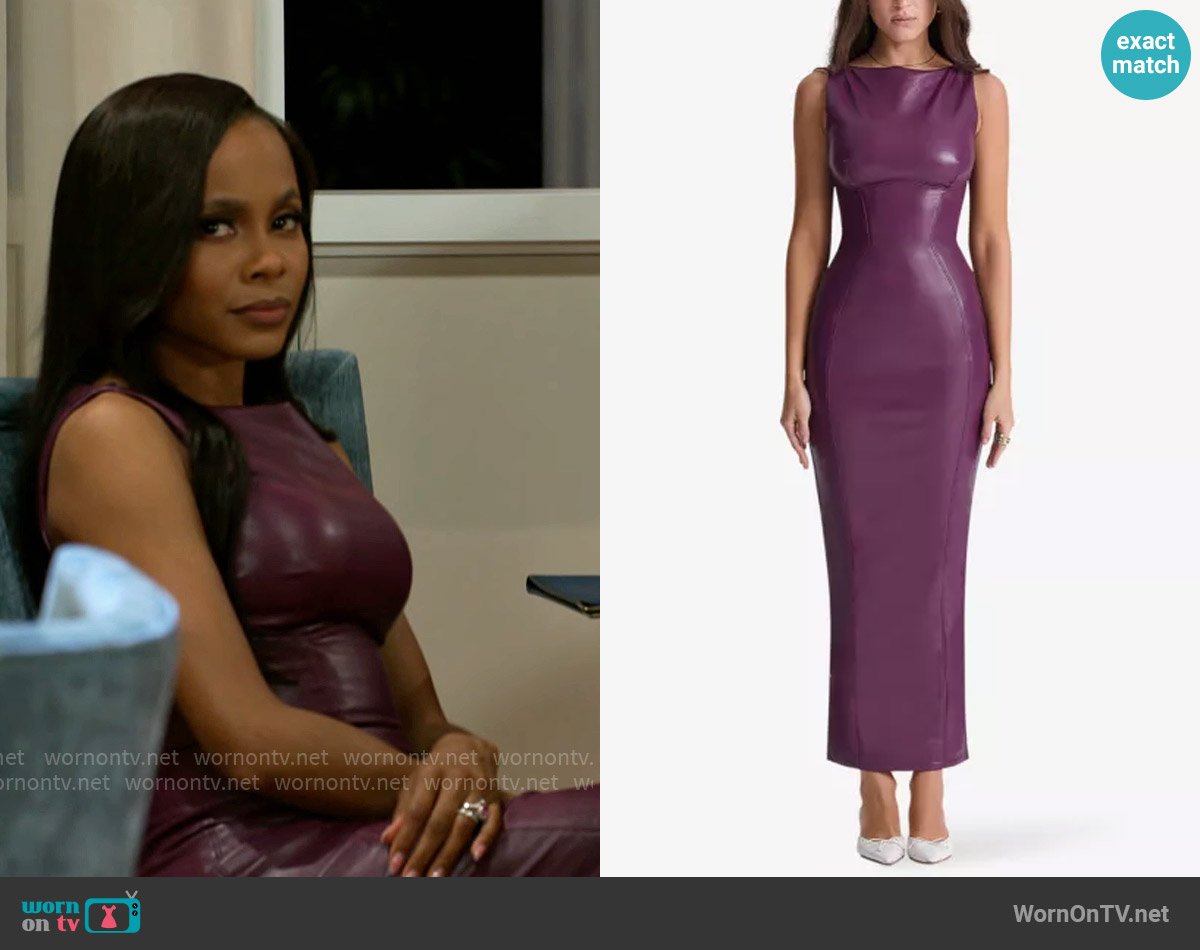 House of CB Sahara Faux Leather Body-Con Maxi Dress worn by Hayley Lawson (Marquita Goings) on Beyond the Gates