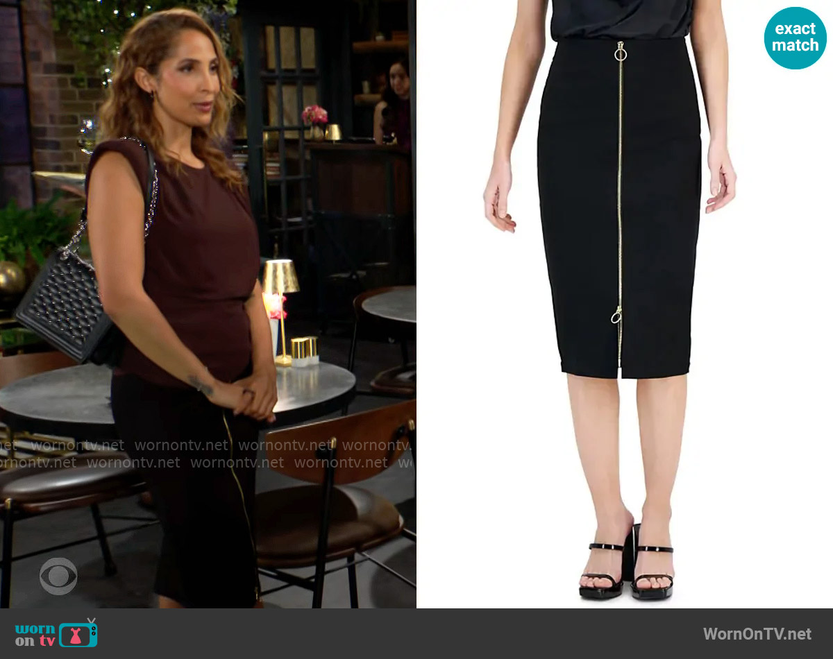 INC International Concepts Ponte Zip-Front Pencil Skirt worn by Lily Winters (Christel Khalil) on The Young and the Restless