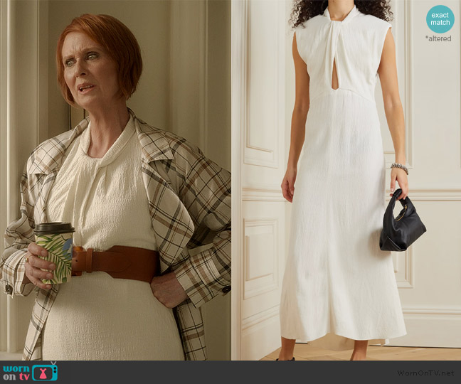 Isabel Marant Rabea cutout crinkled-crepe midi dress worn by Miranda Hobbs (Cynthia Nixon) on And Just Like That