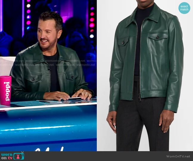 Luke Bryan’s green leather jacket on American Idol