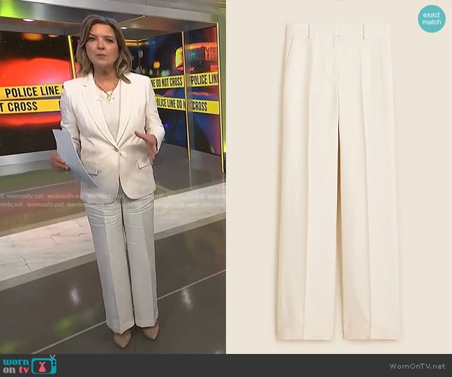 J. Crew Cuffed Wide-leg Trouser in Luster Canvas Summer Linen worn by Christine Romans on NBC News Daily