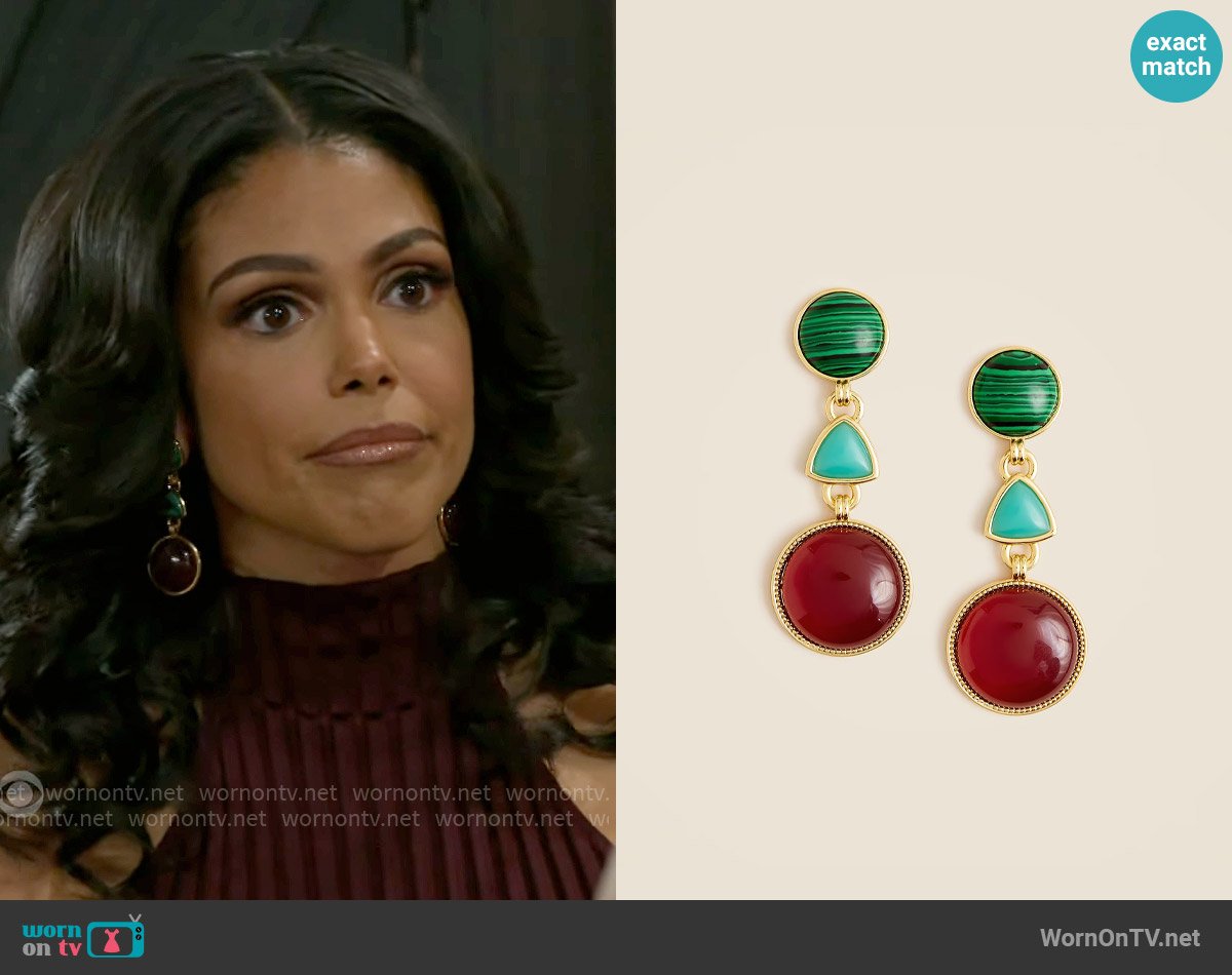 J. Crew Geometric stone drop earrings worn by Dani Dupree (Karla Mosley) on Beyond the Gates