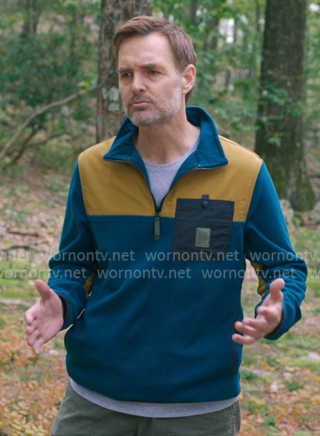 Jack’s teal colorblock fleece pullover on The Four Seasons