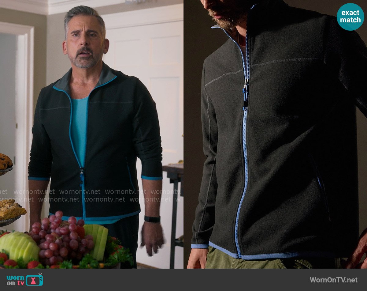 James Perse Brush Scuba Zip Front Sport Jacket in Carbon/Blue worn by Nick (Steve Carell) on The Four Seasons