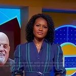 Janai’s navy dress with green stitching on Good Morning America