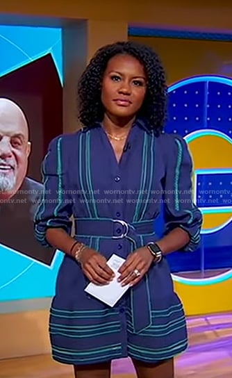 Janai’s navy dress with green stitching on Good Morning America
