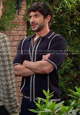 Javi's navy stripe short sleeve shirt on Days of our Lives