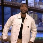 Jay Pharoah’s white utility jacket on Live with Kelly and Mark