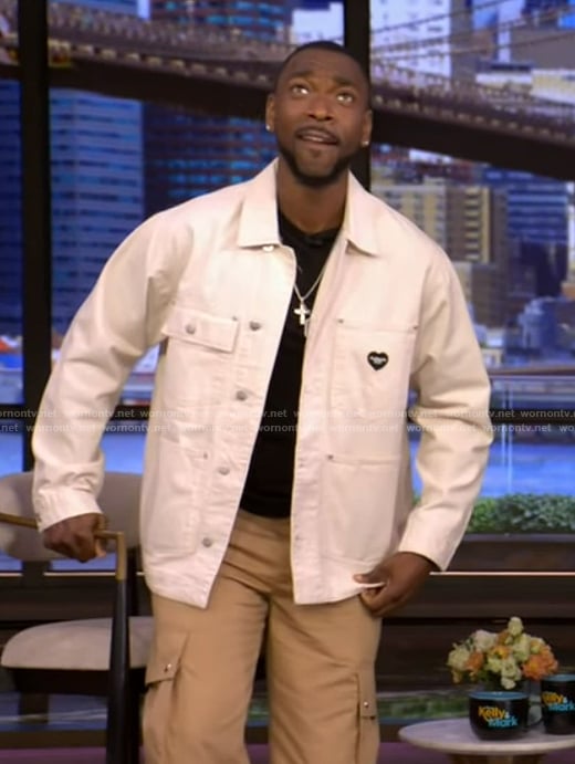 Jay Pharoah's white utility jacket on Live with Kelly and Mark