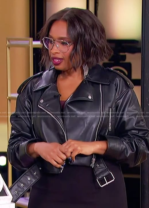 Jennifer’s black leather moto jacket on The Jennifer Hudson Show