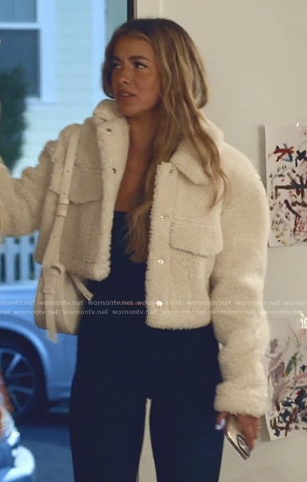 Jenn's white fleece jacket on The Secret Lives of Mormon Wives