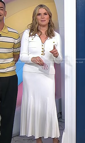 Jenna's wghite ribbed top and midi skirt on Today