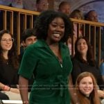 Jenneh Kaikai’s green corduroy jumpsuit on The Kelly Clarkson Show