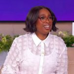 Jennifer’s white floral applique blouse on The Jennifer Hudson Show