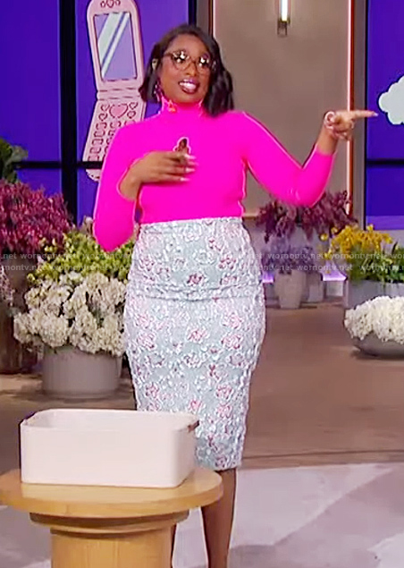 Jennifer’s blue floral embroidered skirt on The Jennifer Hudson Show