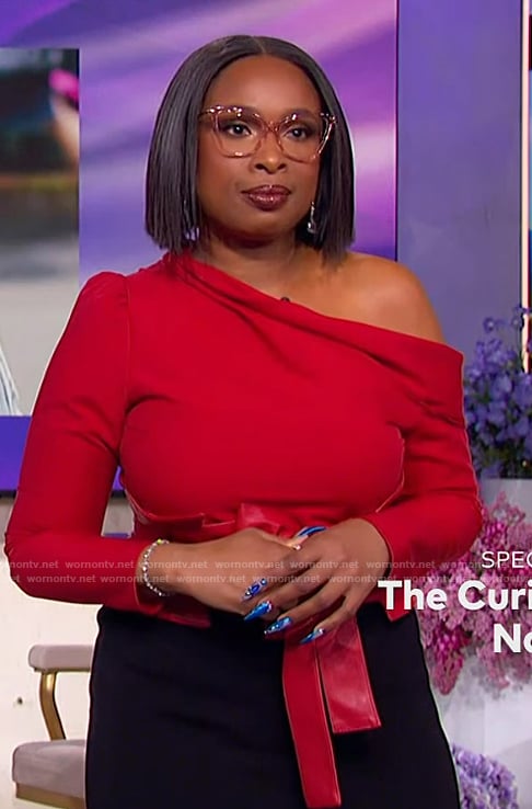 Jennifer’s red one shoulder top on The Jennifer Hudson Show